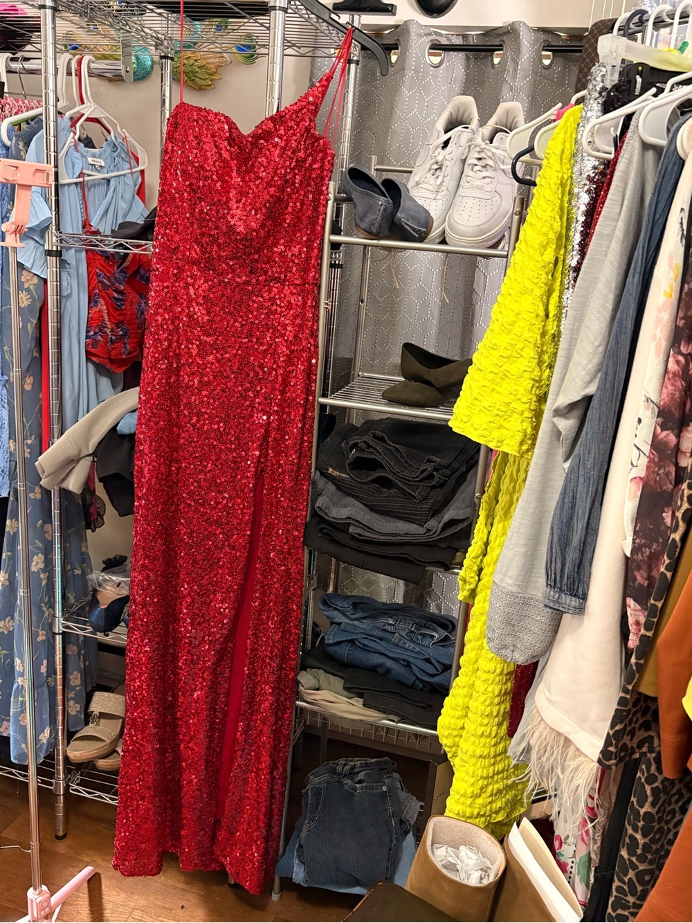Midnight Doll Red Sequin Formal Maxi Gown Size 15 High Slit Dress